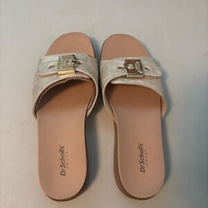 Dr. Scholl's Gold Slide Sandals with Metallic Detail -New